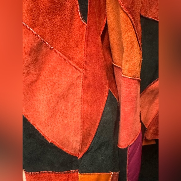 Vintage Margaret Godfrey Red Black Pink Patchwork Suede Leather Jacket - Picture 7 of 7